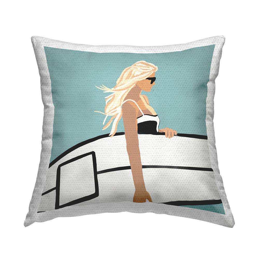 Summer Surfer Girl Beach Sky Green Square Outdoor Throw Pillow price history on PriceWatchPro