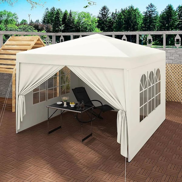 10 ft. x 10 ft. Beige Pop Up Sidewall Canopy Tent- 5-Pieces of Sidewall with Rolling Storage Bag