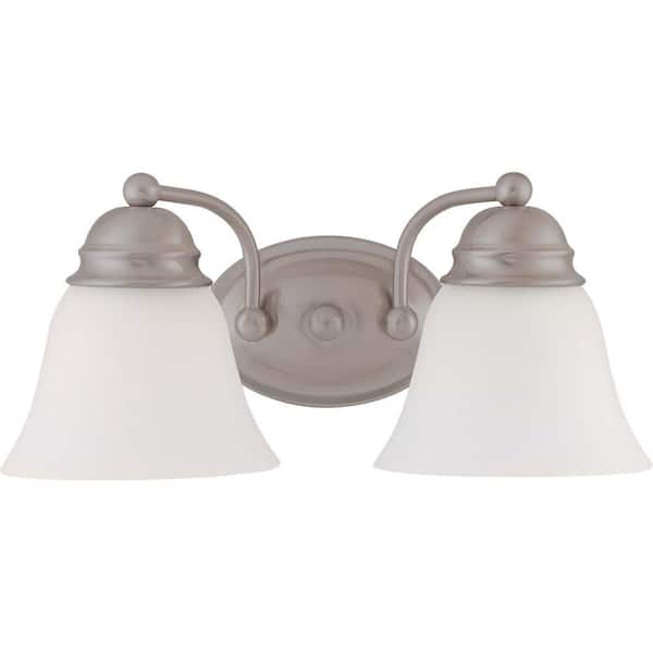 SATCO 2-Light Brushed Nickel Vanity Light with Frosted White Glass