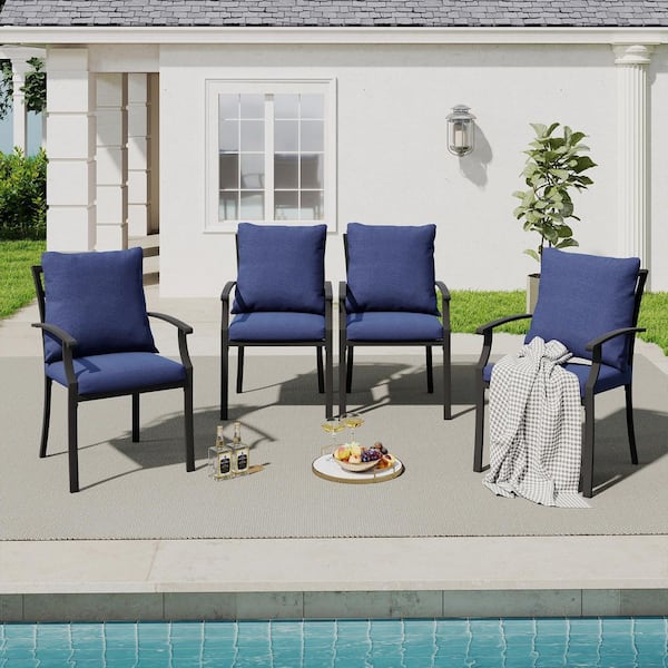 IvyGlow 4-Piece Metal Patio Dining Chairs with Blue Cushions