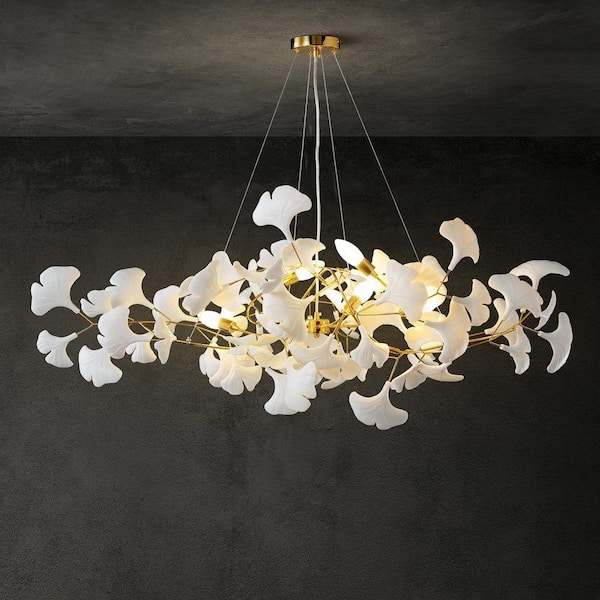 6-Light Gold Chandelier, Luxury Ginkgo Branch Chandelier for Living Room, Dining Room, Foyer, Kitchen Island-L 47 in.