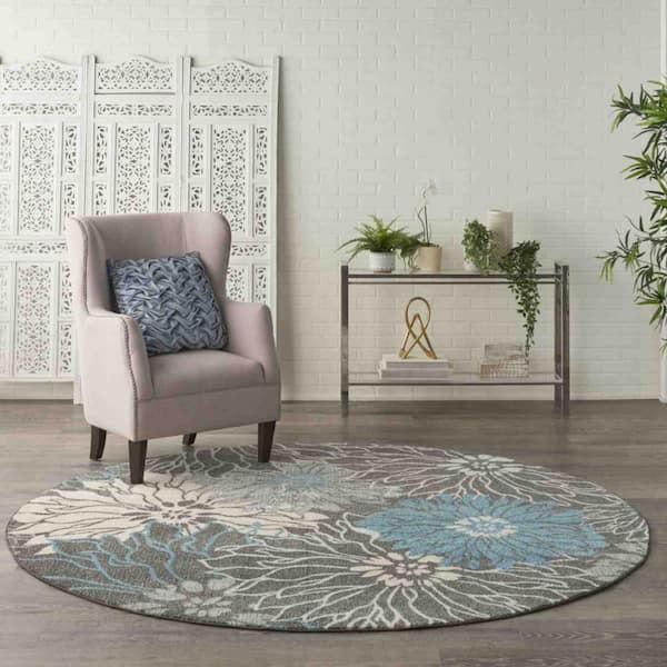 Amelia Charcoal/Blue 8 ft. Round Area Rug
