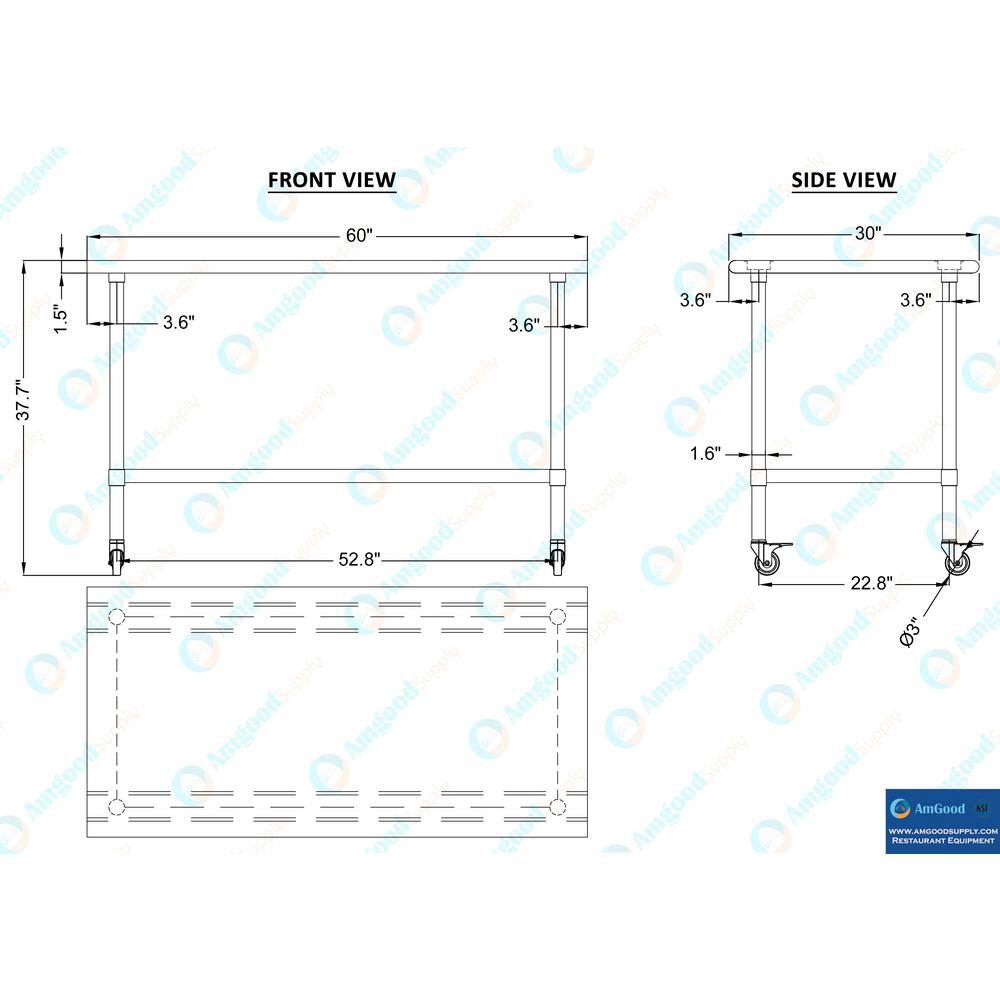 60" Stainless Steel Work Table with Undershelf and Casters