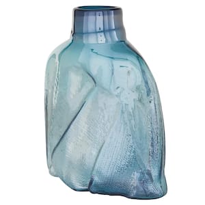 12 in. Blue Handmade Blown Glass Decorative Vase