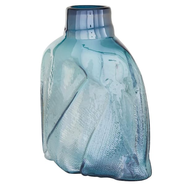 Litton Lane 12 in. Blue Blown Glass Decorative Vase