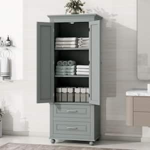 Modern 24 in. W x 15.3 in. D x 62.5 in. H Gray Linen Cabinet Tall Floor Storage with 2-Drawers