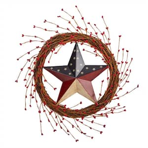 20 in. Artificial Americana Patriotic Star Wreath Red White and Blue