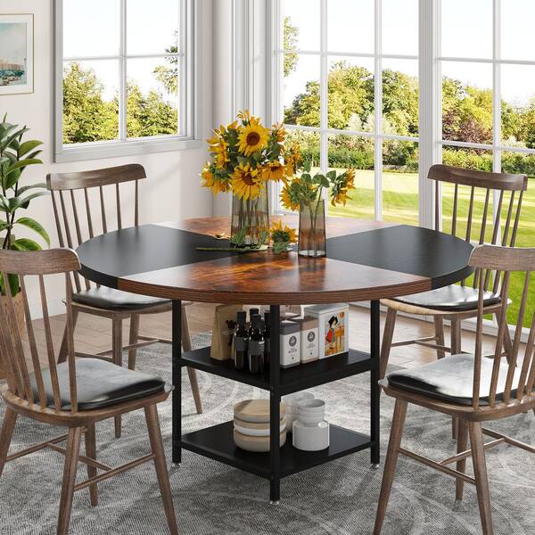 Round Dining Black And Wood Farmhouse Table Black Modern Farmhouse