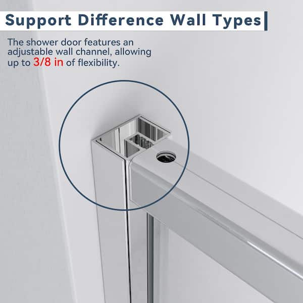 38 to 42 in. W x 71 in. H Pivot Frame Shower Door in Chrome Finish with SGCC Certified Clear Glass