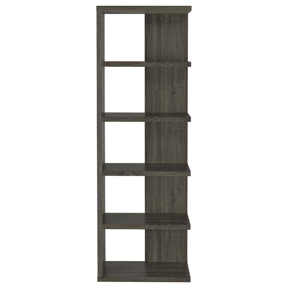 Transitional Weathered Gray 5-Tier Wood Bookcase