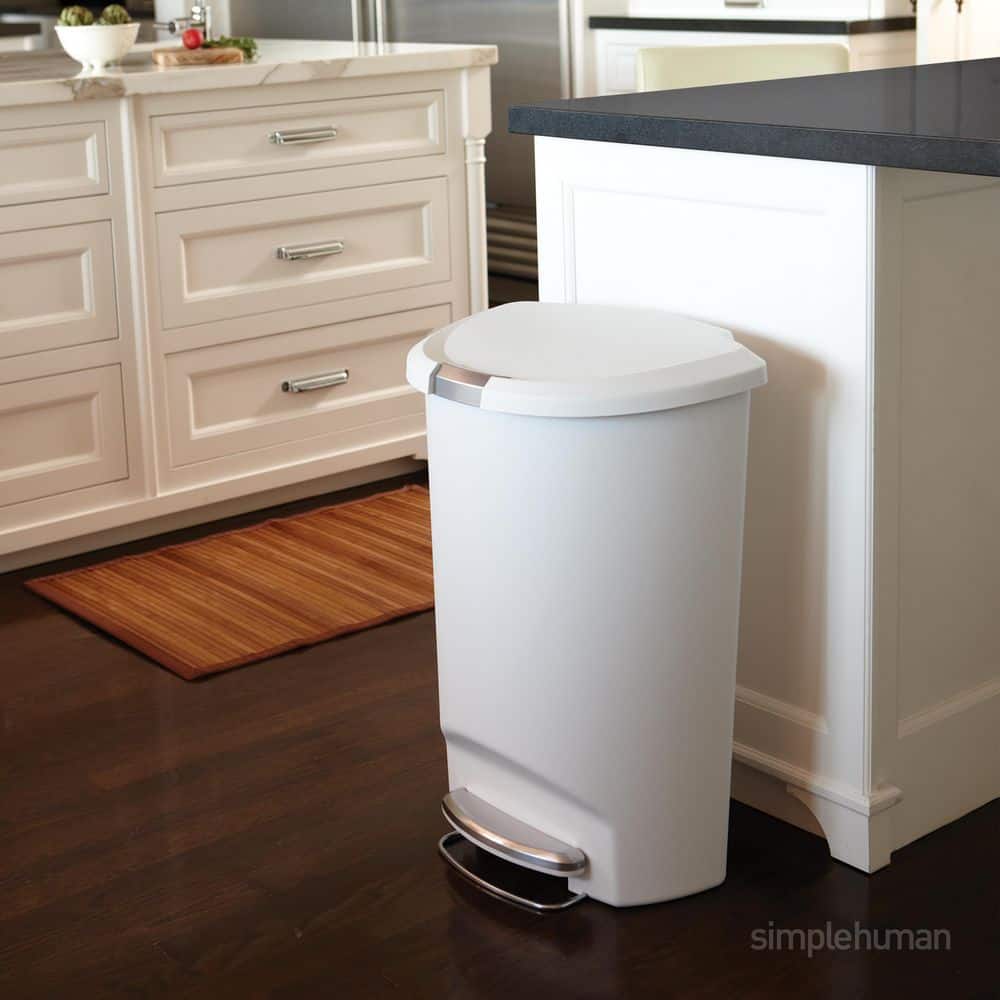 White Plastic Semi-Round Step Trash Can with Steel Pedal