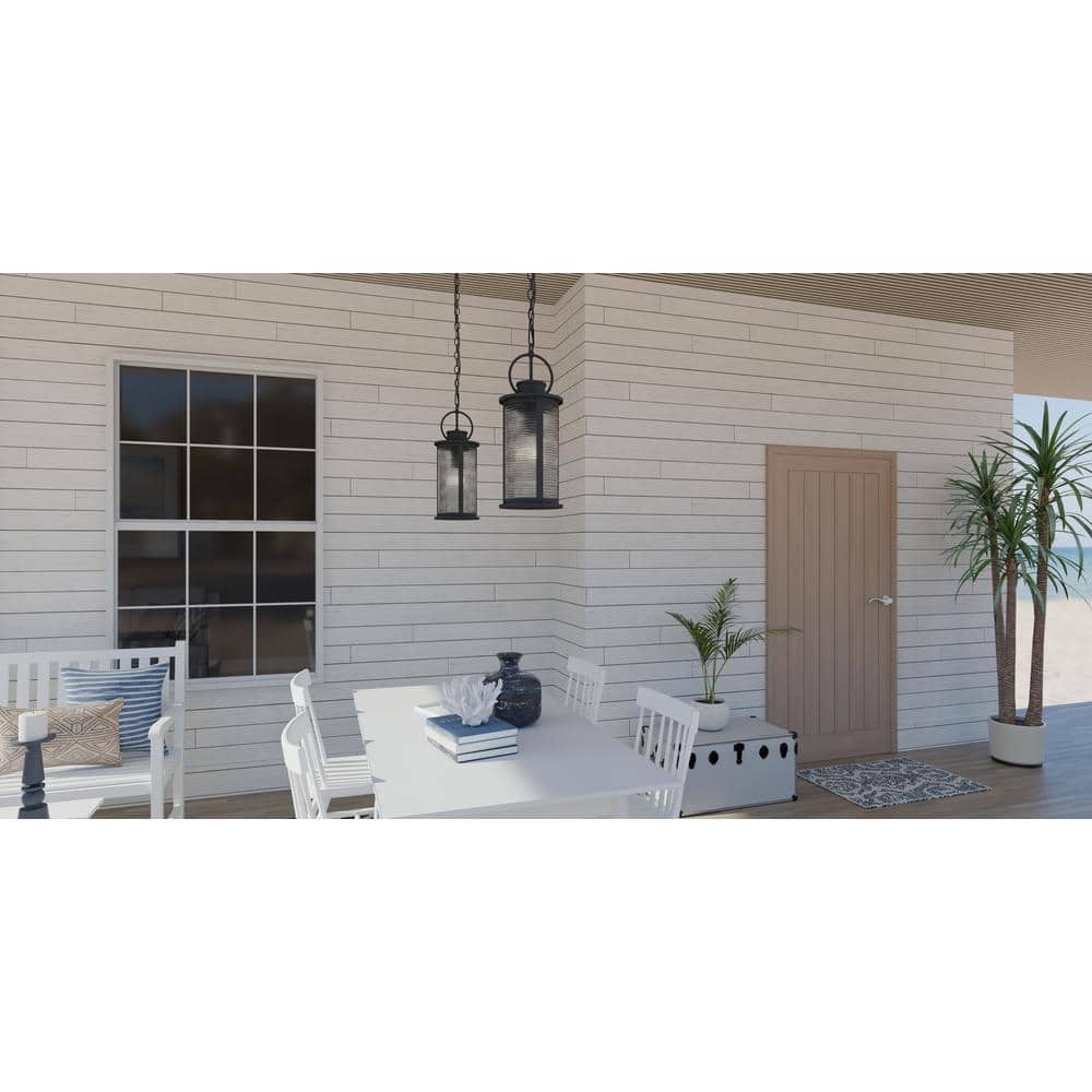 Tilmore Matte Black Ribbed Glass Outdoor Hanging Lantern