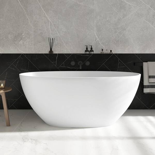 Eaton 55 in. x 29.5 in. Stone Resin Solid Surface Matte Flatbottom Freestanding Soaking Bathtub in White