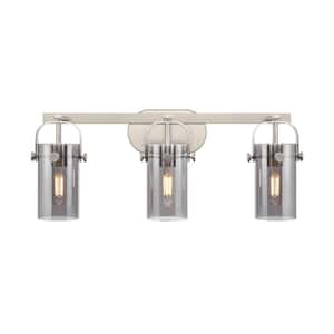 Pilaster II Cylinder 24.88 in. 3-Light Satin Nickel Vanity Light with Glass Shade