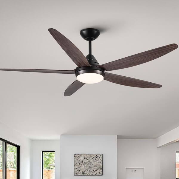YUHAO 56 in. Indoor Integrated LED Natural Brown Ceiling Fan with Light Kit and Remote Control