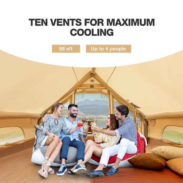EROMMY Inflatable Camping Cabin Tent with Pump, Person Glam-ping Tents, Waterproof Windproof Outdoor Cotton Tent with Carrying Bag, Size: Large(4-6