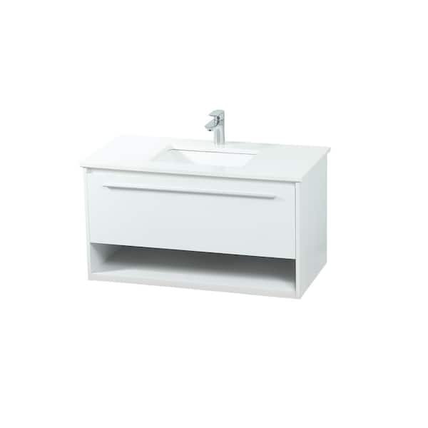 Elegant Furniture Timeless Home 36 in. W Single Bathroom Vanity in Clear Mirror with Vanity Top in White with White Basin