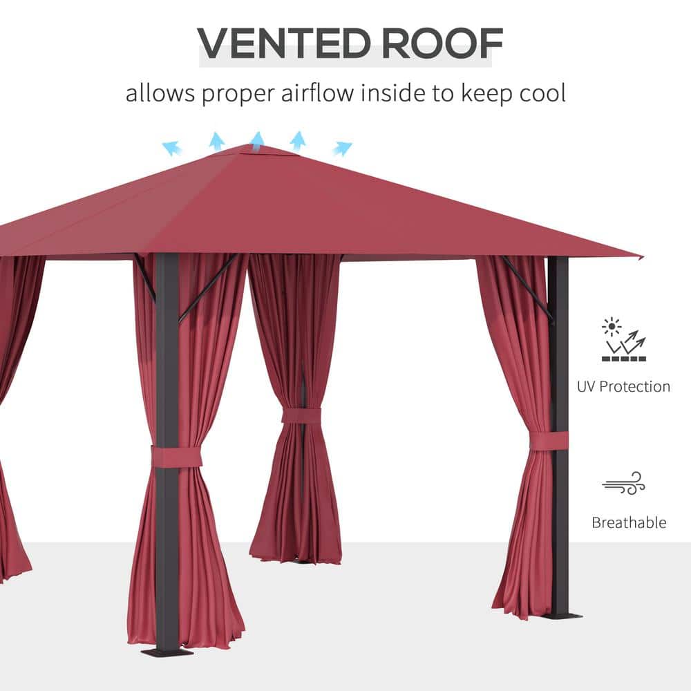 10x10 Red Aluminum Patio Gazebo with Sidewalls