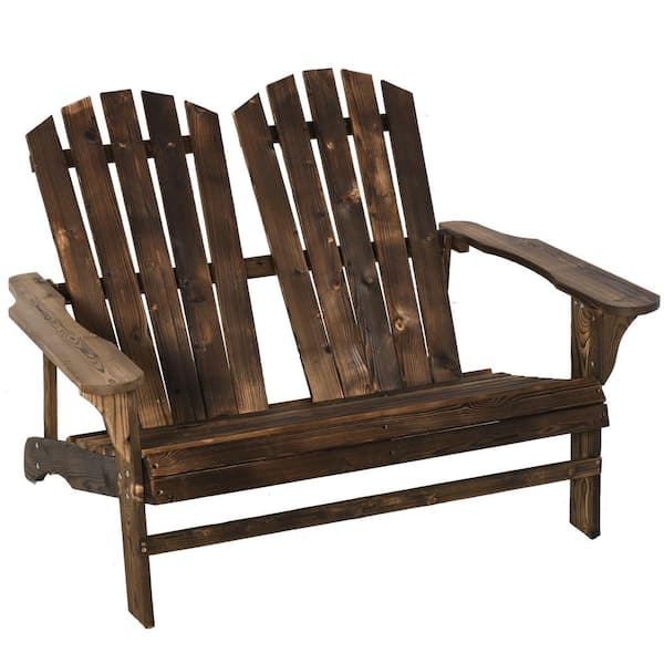 Outsunny Rustic Brown Fir Wooden Adirondack Chair with Wide Armrest