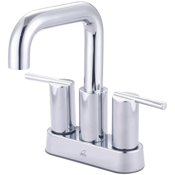 Olympia Faucets L-7533 4 in Centerset Double Handle Rigid 90-Degree Spout Bathroom Faucet Drain Kit Included in Chrome
