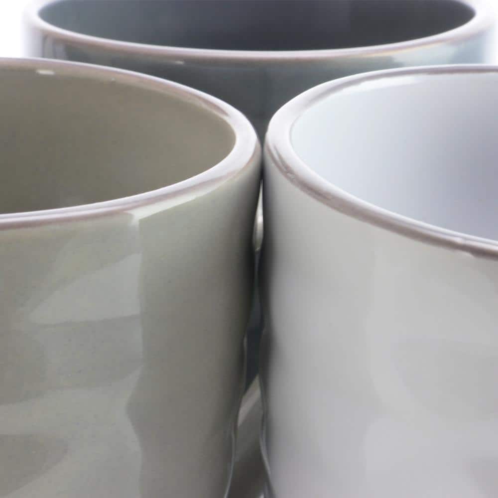 Tahitian Waves Assorted Gray Stoneware Mug Set with Stand