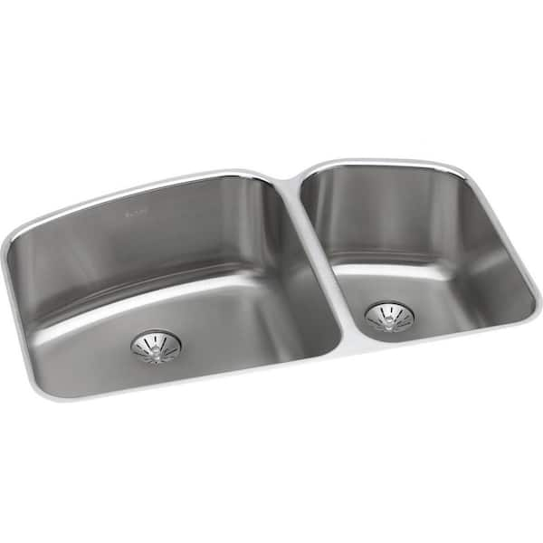 Elkay Lustertone 33in Undermount 2 Bowl 18 Gauge Stainless Steel Sink