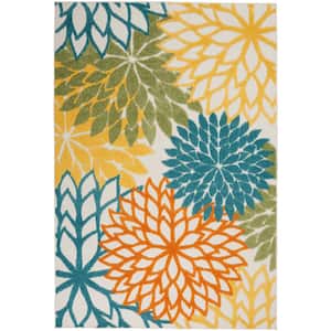 Aloha Turquoise Multicolor 4 ft. x 6 ft. Floral Contemporary Indoor/Outdoor Patio Area Rug