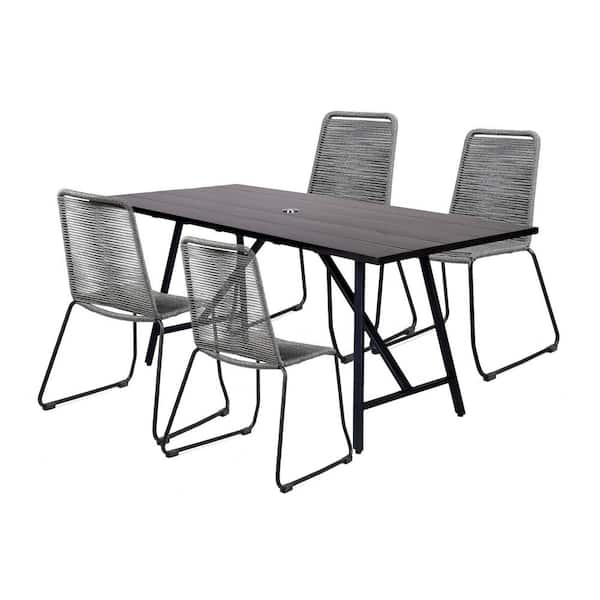Frinton and Shasta Gray/Black 5 Piece Wood Rectangular Outdoor Dining Set
