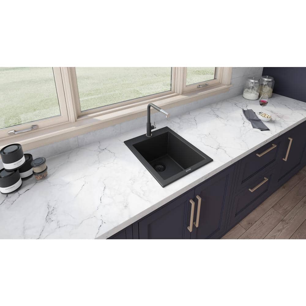 Midnight Black Granite Composite Topmount Wet Bar Prep Sink