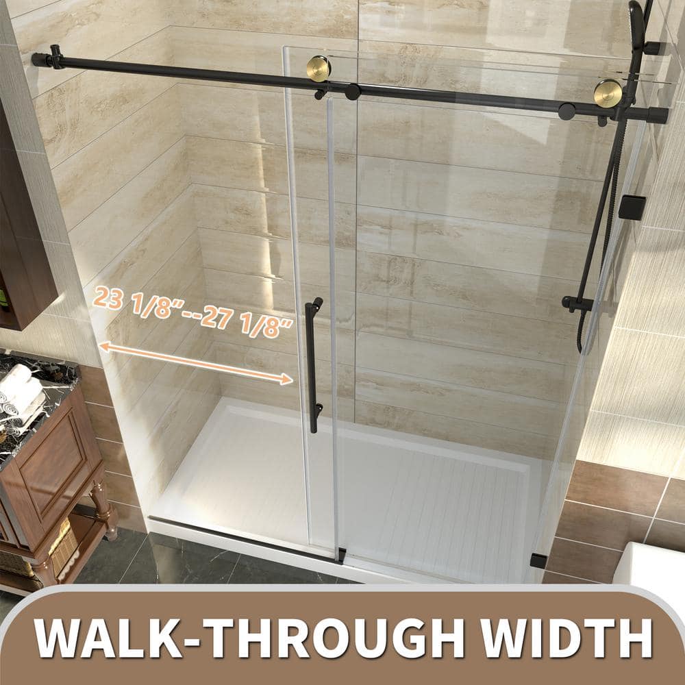 Matte Black Frameless Sliding Shower Door with Clear Glass
