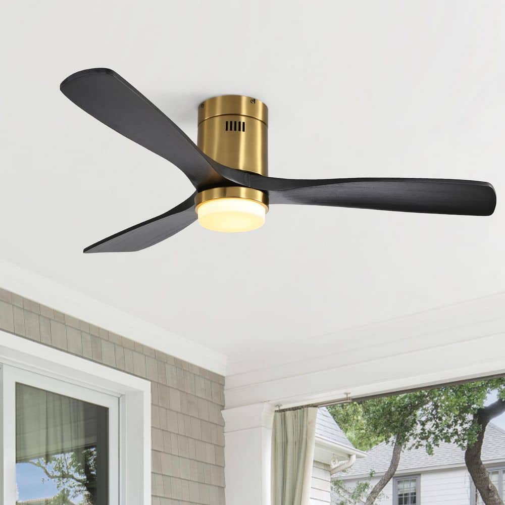 52 in. Smart Standard LED Indoor/Outdoor Black Wood Blade Glod Flush Mount Ceiling Fan with Light Kits and Remote&APP price history on PriceWatchPro