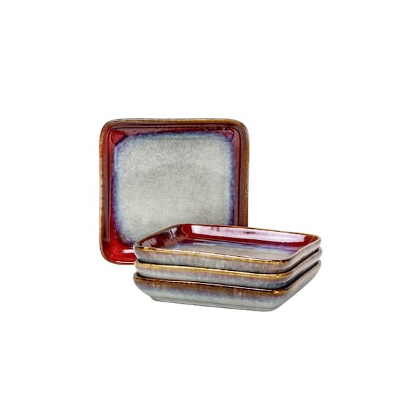 Reactive Glaze Square Ceramic Plates Set of 4 for Desserts and Appetizers 6.3 Inch
