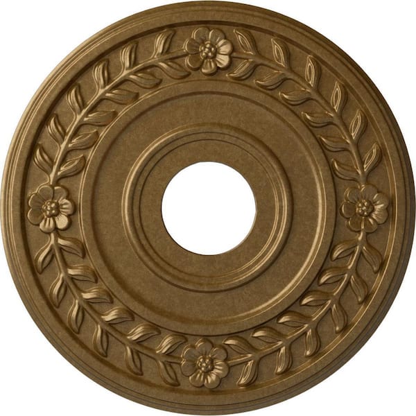 Ekena Millwork 1 in. x 16-1/4 in. x 16-1/4 in. Polyurethane Wreath Ceiling Medallion, Pale Gold