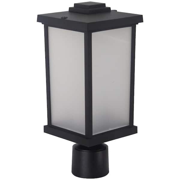 Artisan Square 1-Light Black Hardwired Outdoor Weather Resistant Plastic Post Light with Frosted Diffuser 3000K LED