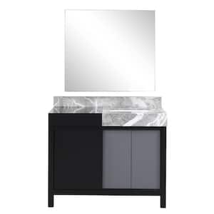 Zilara 42 in W x 22 in D Black and Grey Bath Vanity, Castle Grey Marble Top and 34 in Mirror