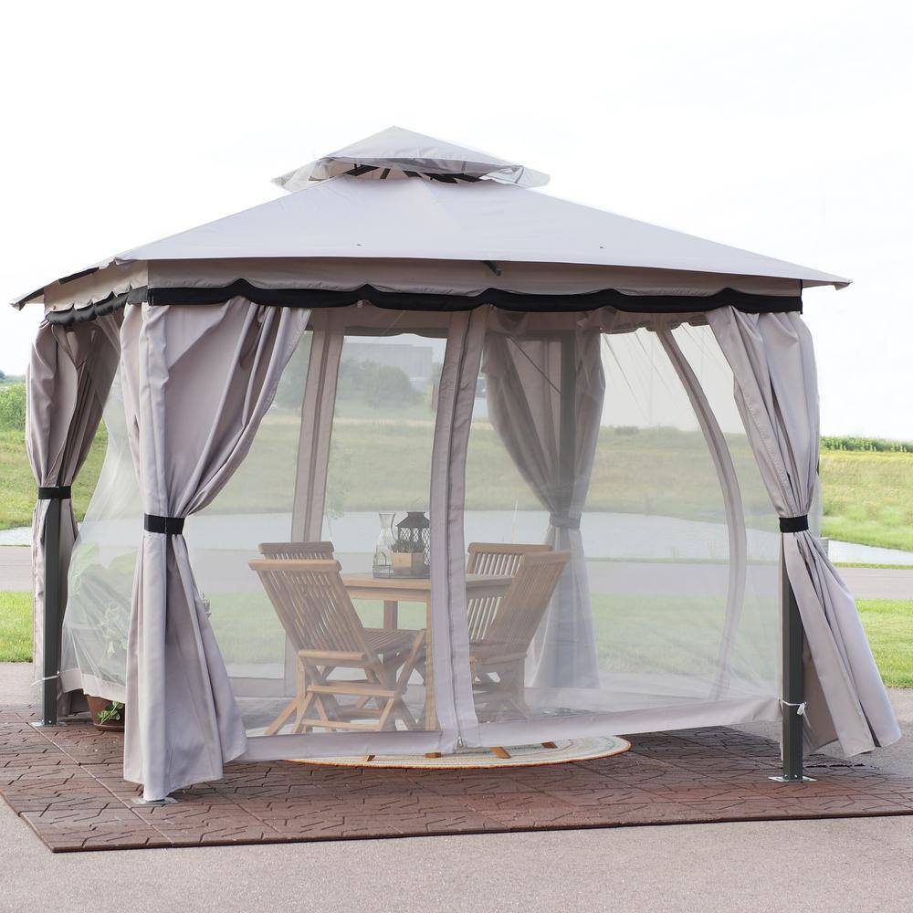 Gray 10' x 10' Soft-Top Patio Gazebo with Screens and Privacy Walls