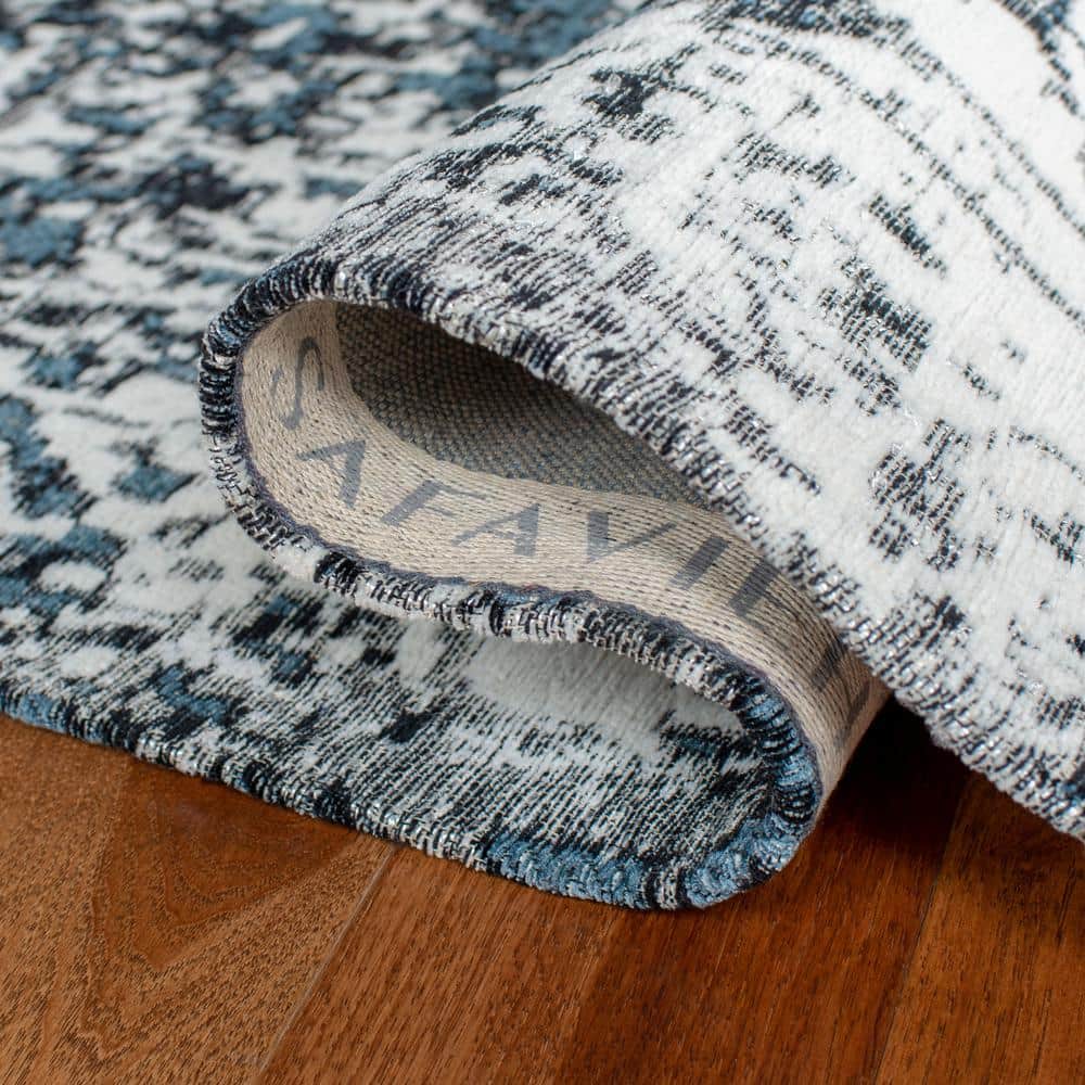 Navy and Ivory 8' x 10' Cotton Chenille Area Rug