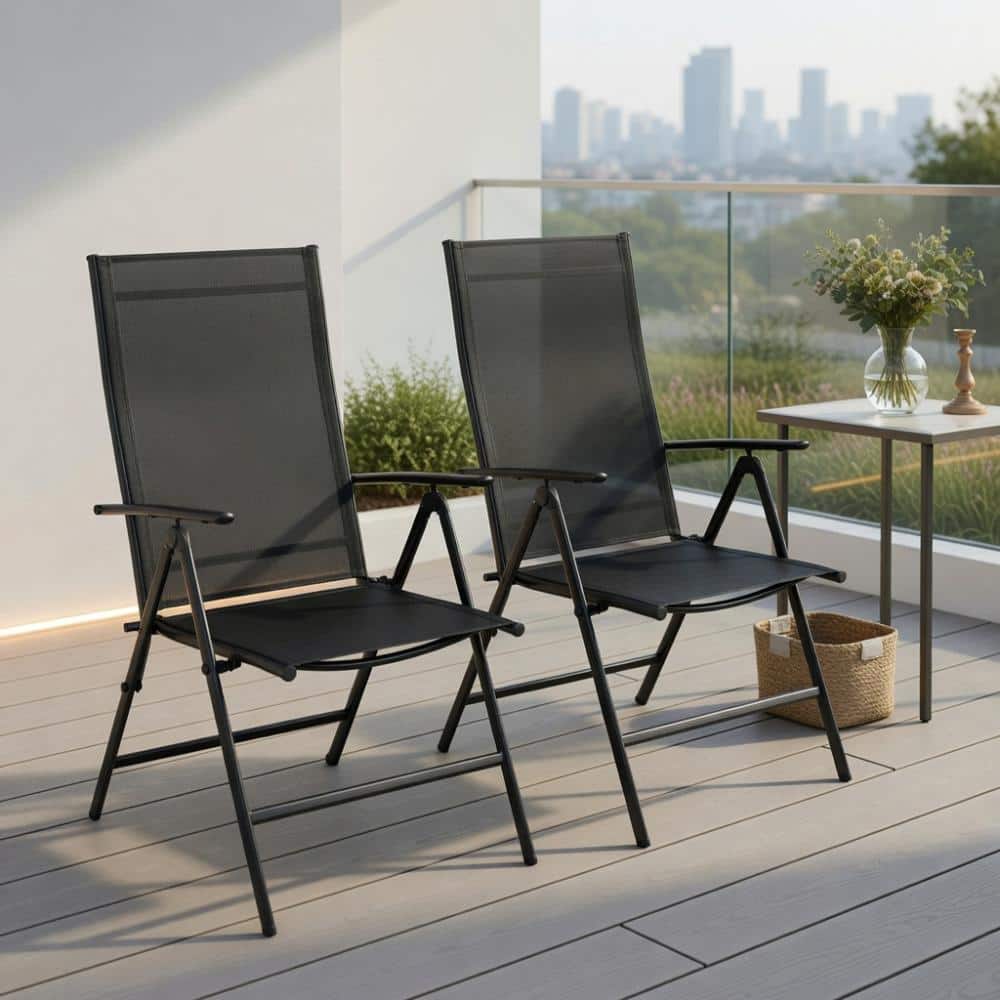 2-Pack Black Steel Folding Patio Chairs with Adjustable Reclining Backrest – Heavy-Duty Outdoor Dining & Lounge Chairs f price history on PriceWatchPro