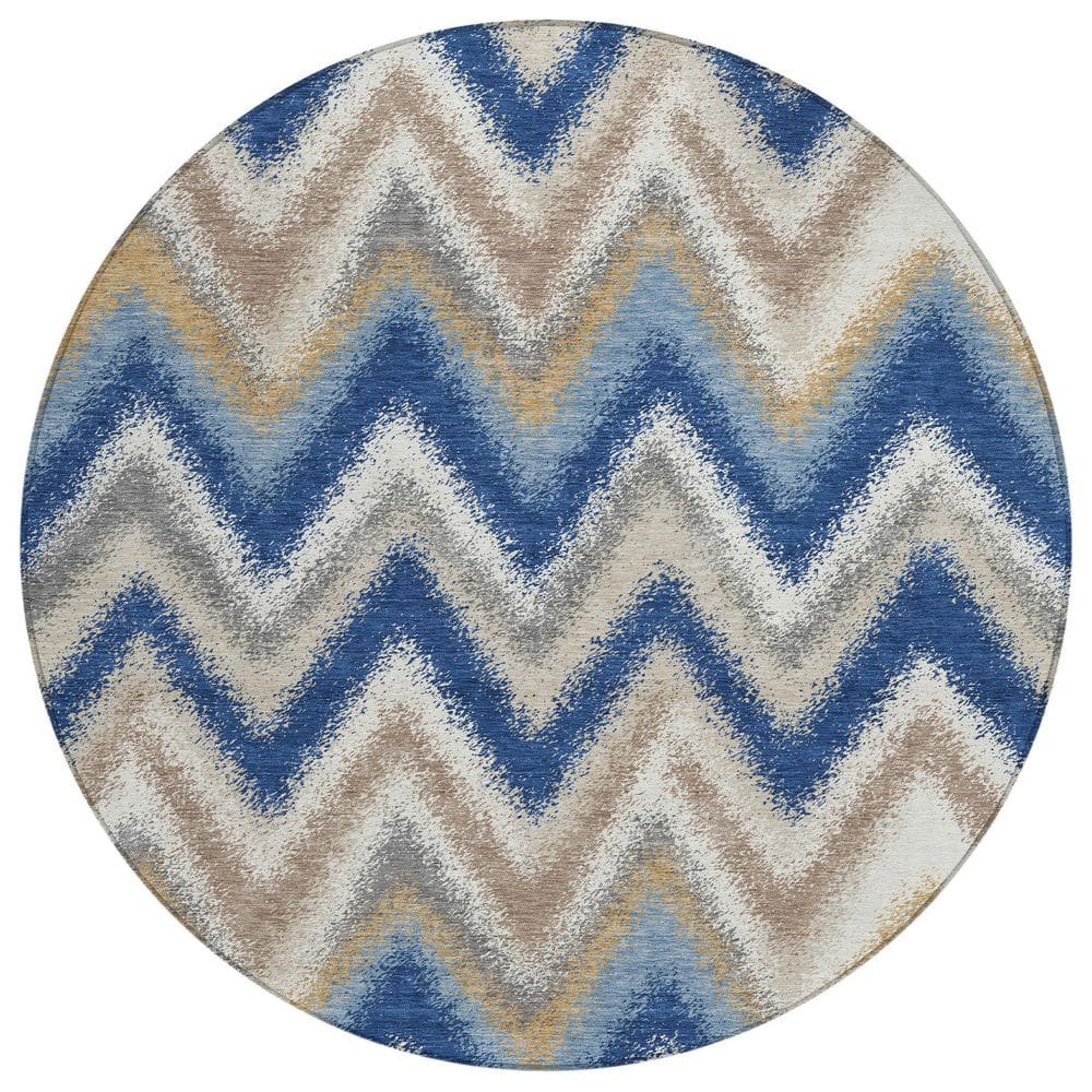 Chantille Machine Washable Indoor/Outdoor Abstract ACN2596 Navy 8 ft. x 8 ft. Round Rug price history on PriceWatchPro