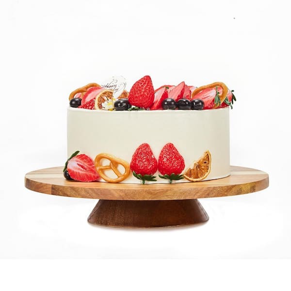 Natural Acacia Round Wood 12 in. Revolving Cake Stand