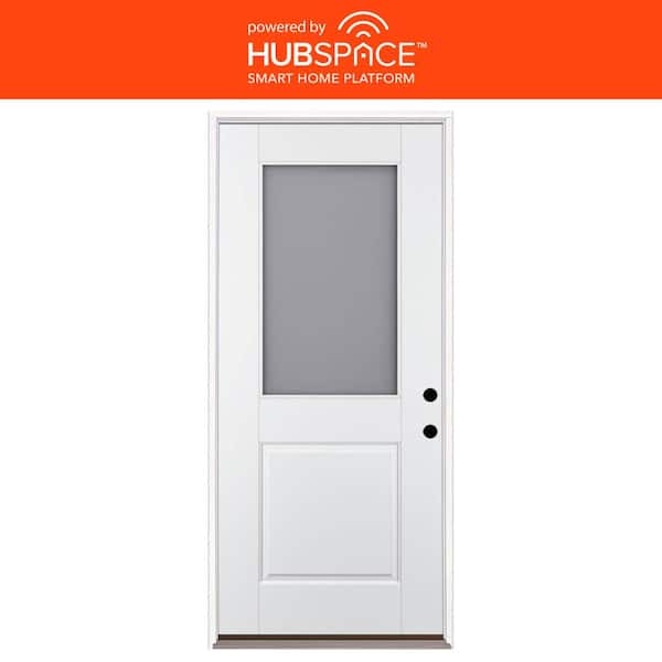 Feather River Doors Smart Glass 36 in. x 80 in. Left Hand Inswing Wind Borne 1/2-Lite Smooth Unfinished Fiberglass Prehung Front Door