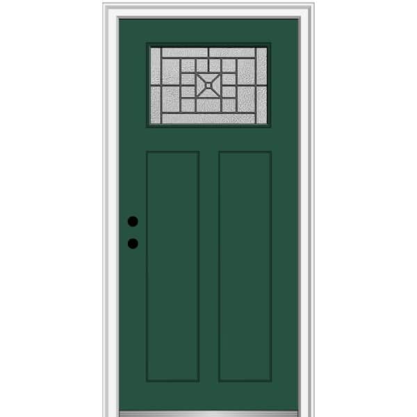 MMI Door 36 in. x 80 in. Courtyard Right-Hand 1-Lite Decorative Craftsman 2-Panel Painted Fiberglass Smooth Prehung Front Door