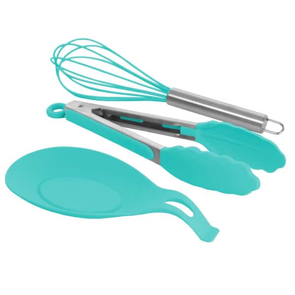 MegaChef Mint Green Silicone and Wood Cooking Utensils, Set of 12 - 9884594