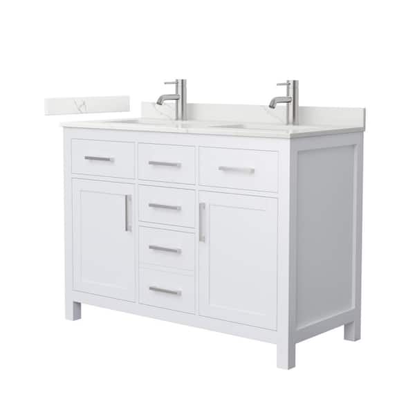 Wyndham Collection Beckett 48 in. Double Freestanding White Bath Vanity with Giotto Quartz Top (Assembled)