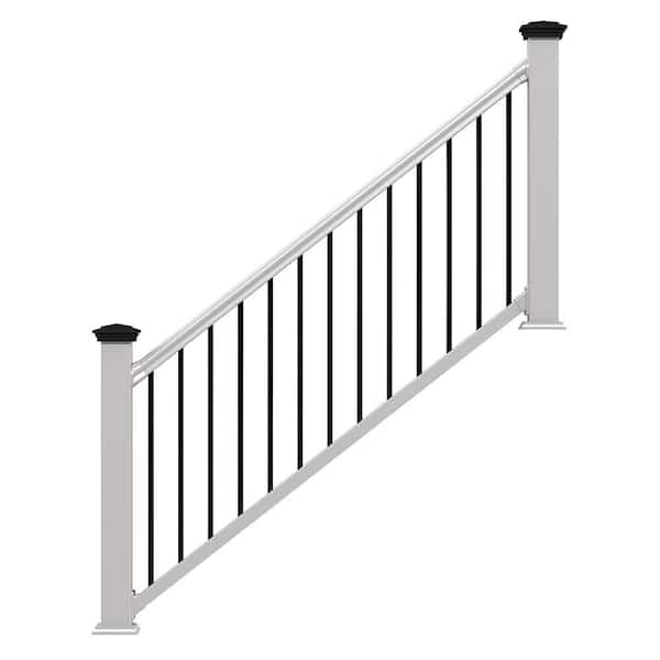Veranda 6 ft. x 36 in. Traditional White PolyComposite Stair Railing Kit with Black Metal Balusters