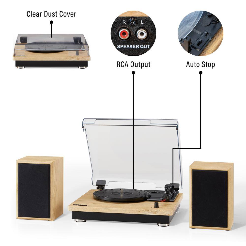 Walnut Bluetooth 3-Speed Turntable with Speakers