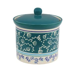 Village Vines 1.2 qt. Stoneware Canister With Airtight Lid in Blue Floral