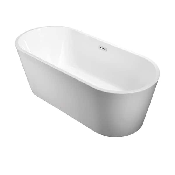 CASAINC 67 in. Acrylic Alcove Flatbottom Freestanding Soaking Non-whirlpool Bathtub in White