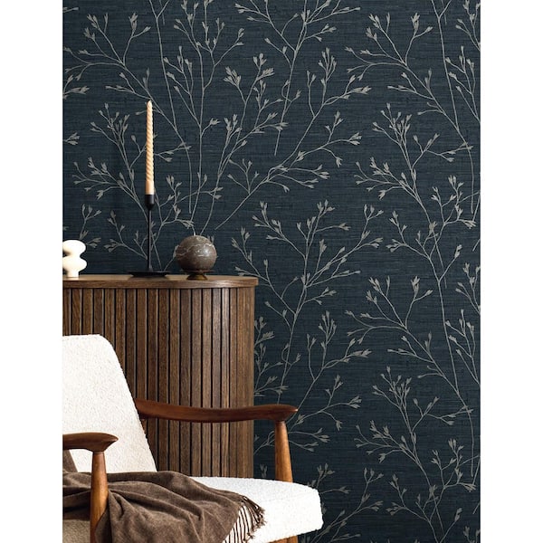 60.75 sq. ft. Ocean Blue Withington Branch Embossed Vinyl Unpasted Wallpaper Roll