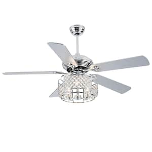 Spence 52in. Indoor Chrome Modern Glam Crystal Ceiling Fan With Lights, 6-Speed Reverisible Ceiling Fan With Remote